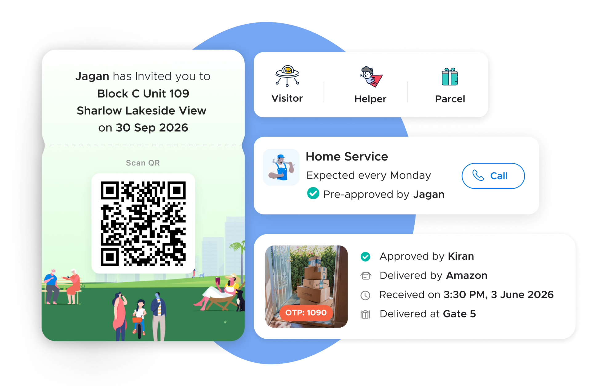 ADDA visitor management — QR pass, pre-approved helpers and parcel delivery