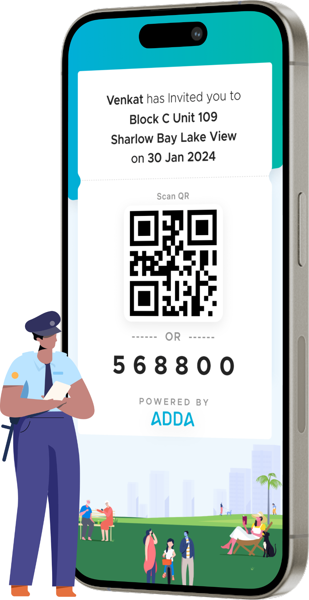 Expected visitor QR pass on phone