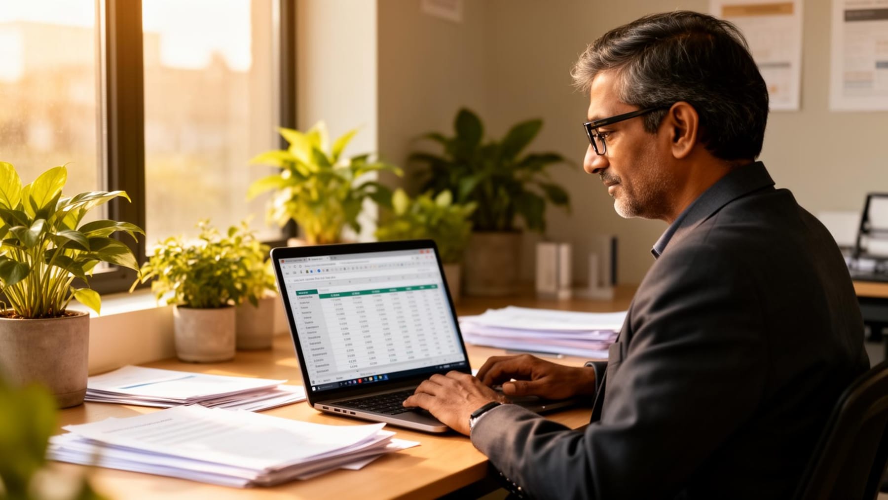 ADDA Accounting Service Partner reviewing housing society books on a laptop