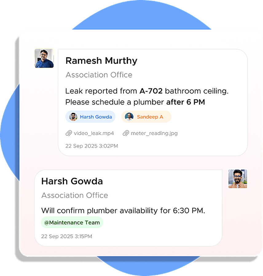 Admin-side internal communication inside a ticket