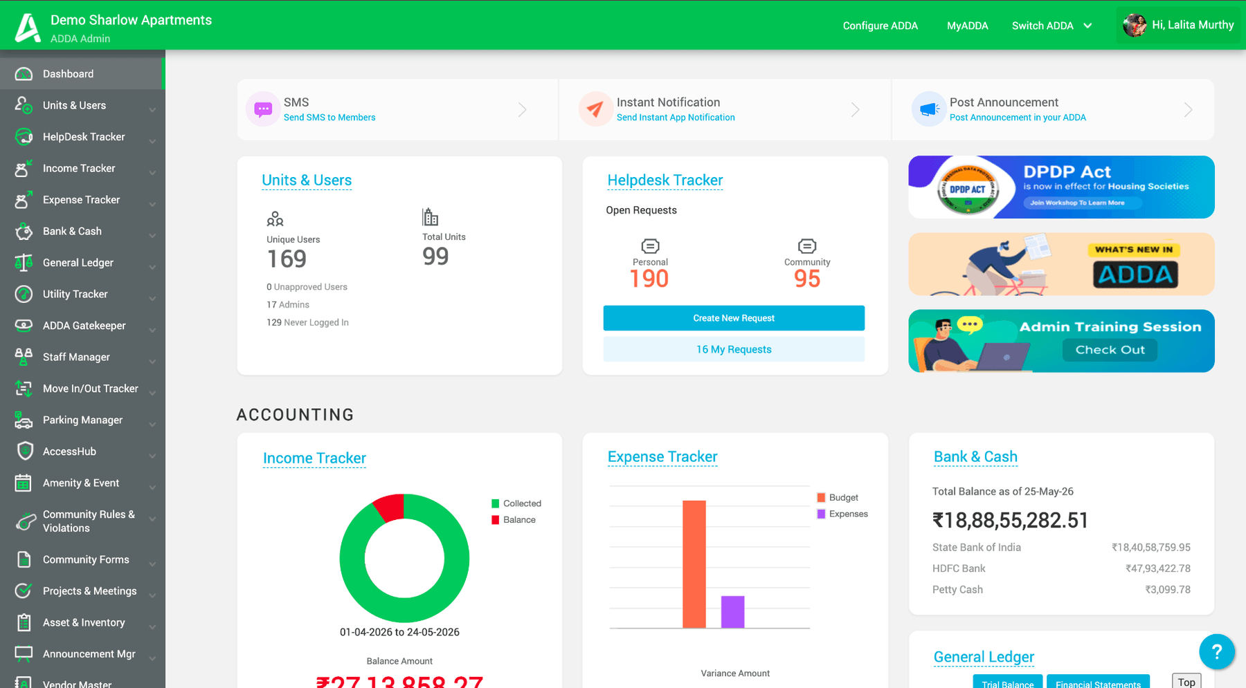 ADDA Association Hub admin dashboard