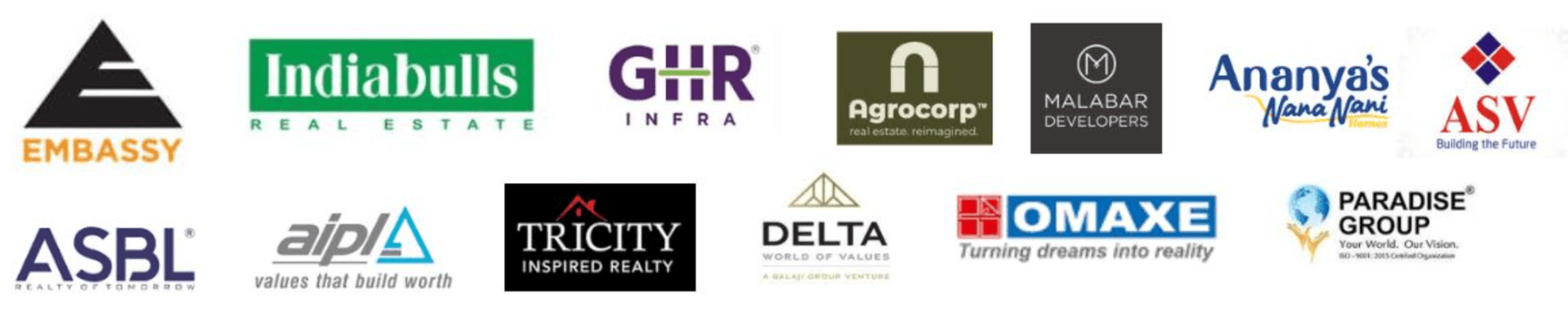 Logos of leading Indian real estate developers using ADDA