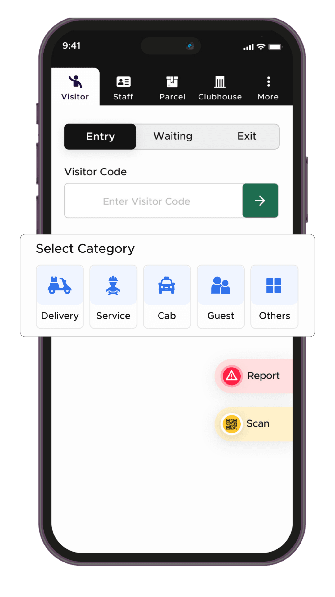 ADDA visitor management mobile app screens