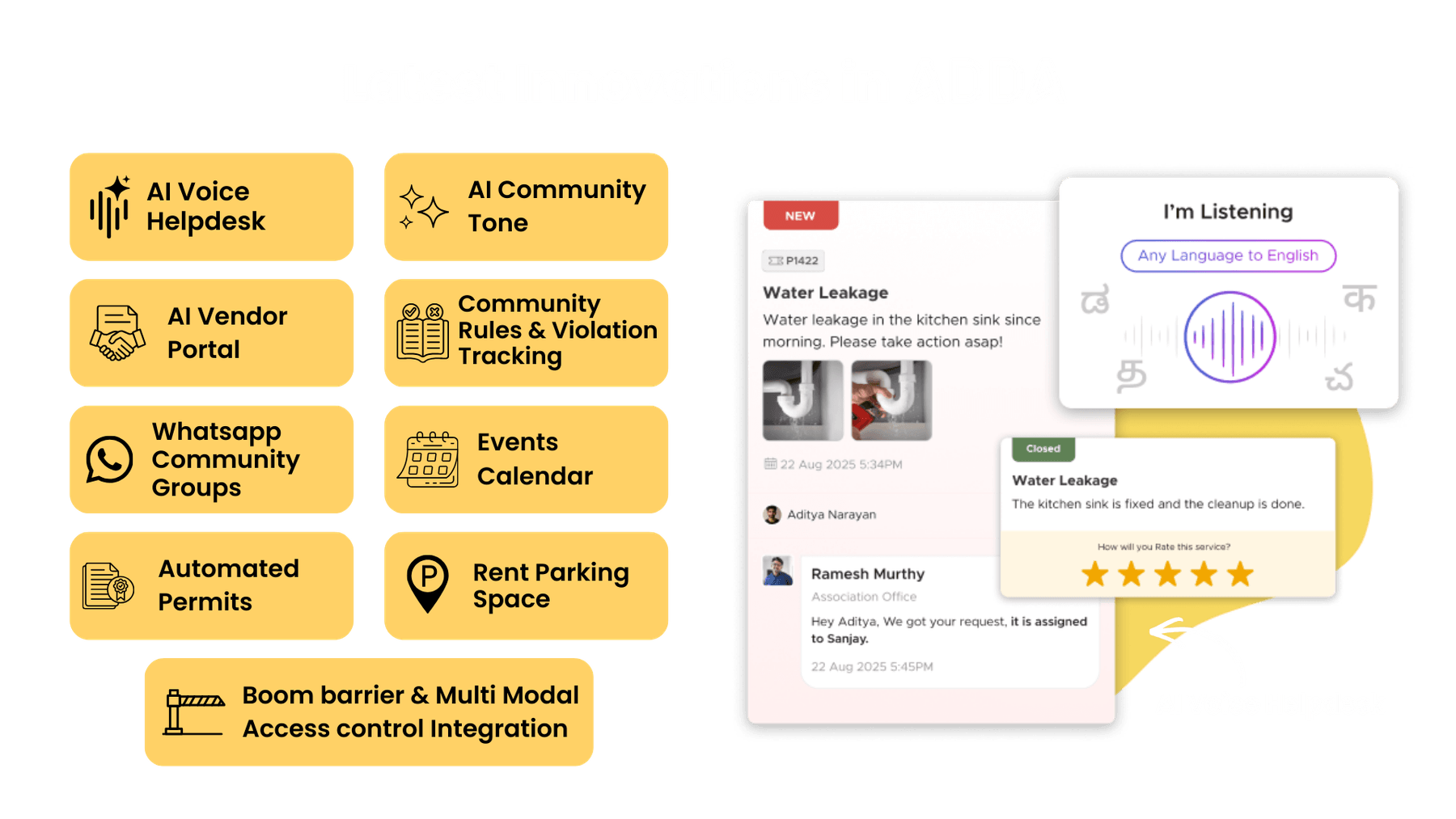 Latest ADDA innovations — AI Voice Helpdesk, Community Tone, Vendor Portal