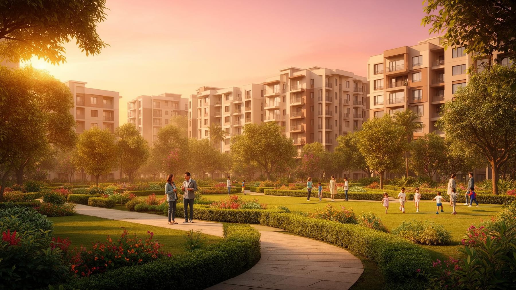 Aerial view of a modern Indian apartment community