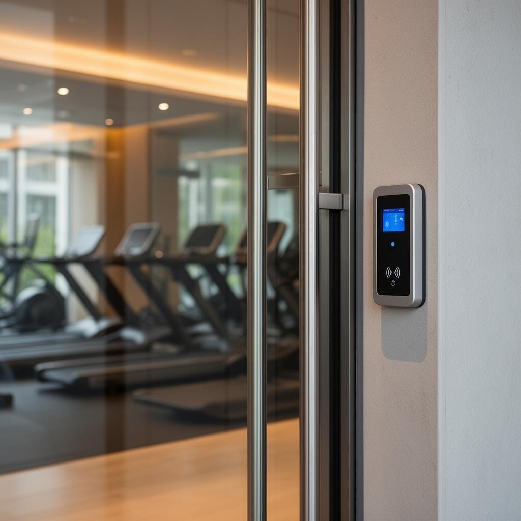 Modern secure entrance with access control panel