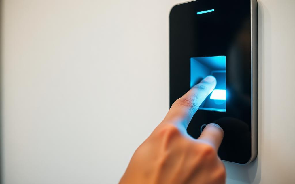Biometric fingerprint scanner on a wall