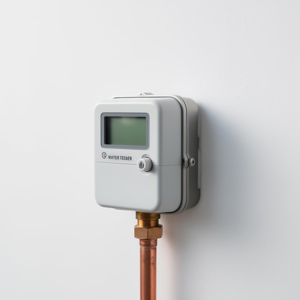 Bank of utility meters on apartment wall